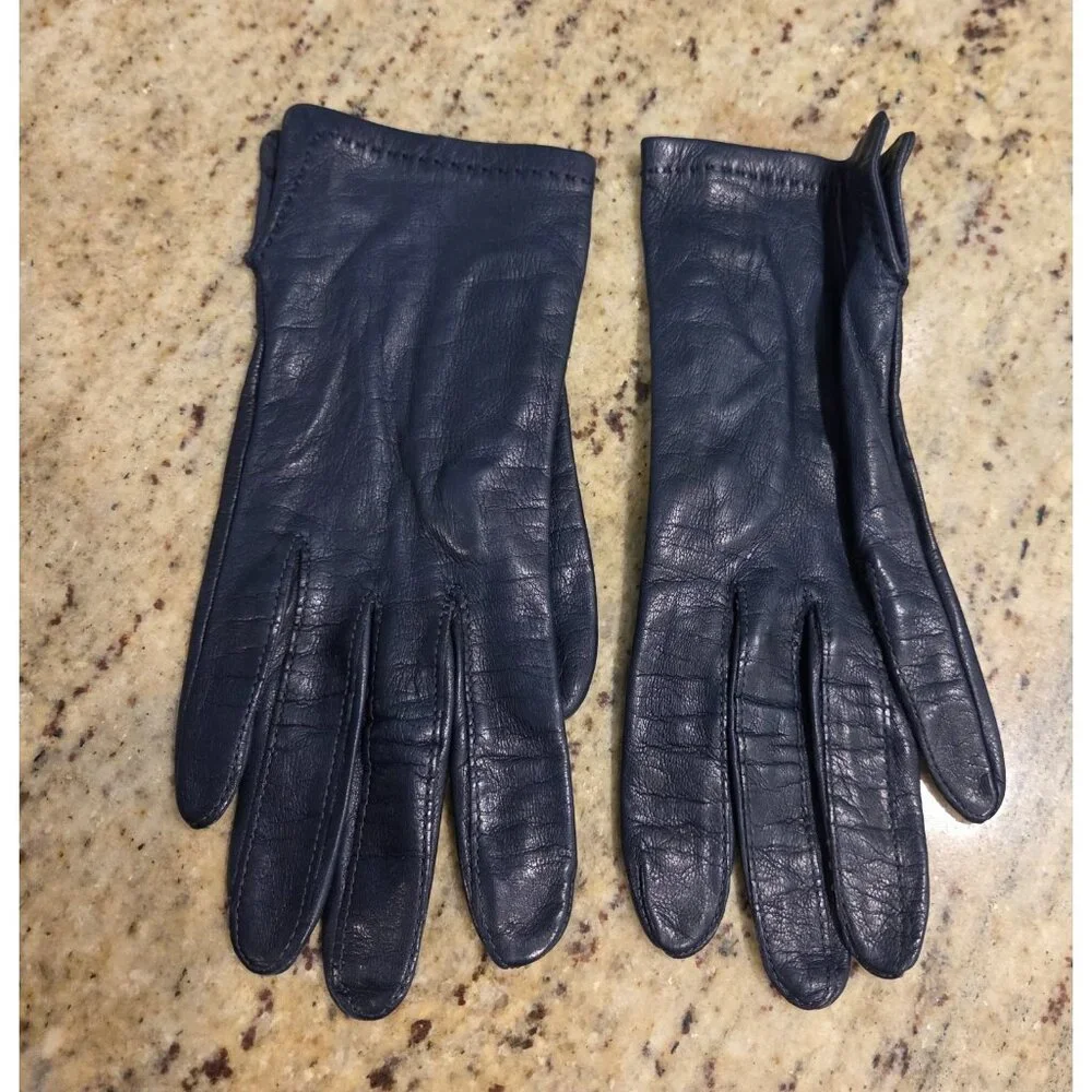 Vintage Womens Size S 6.5 Blue Leather Lined Gloves Saks 5th Ave